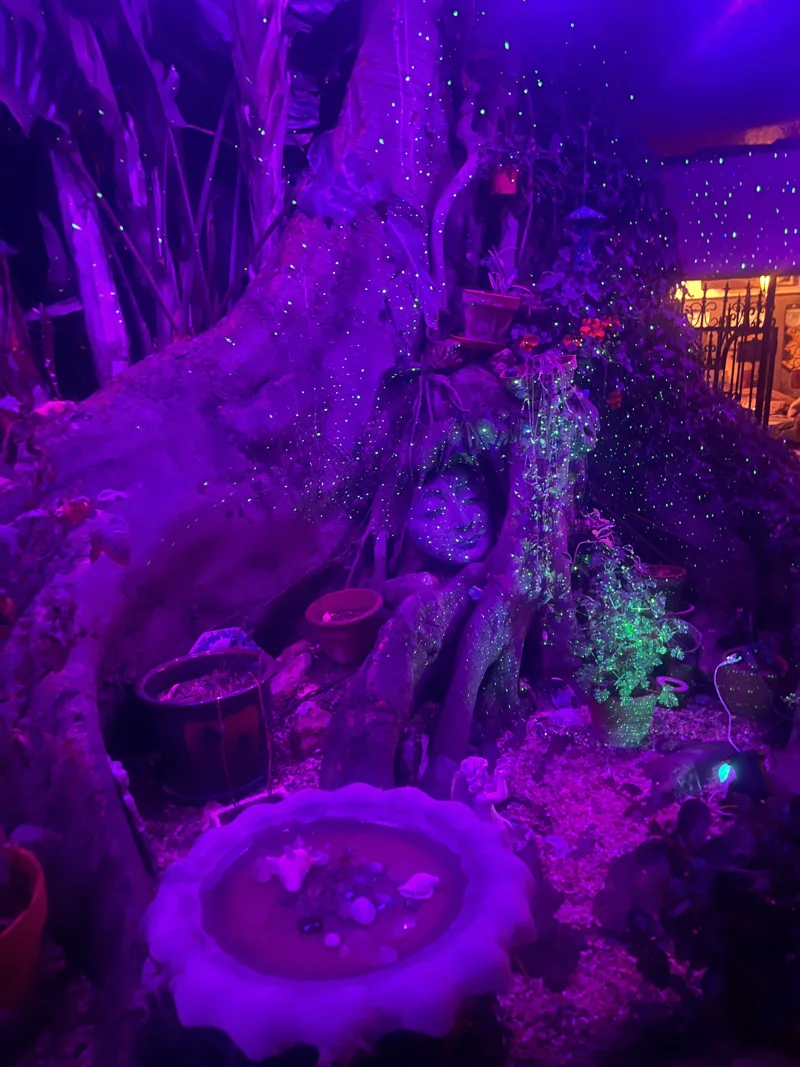 An illuminated grotto art installation