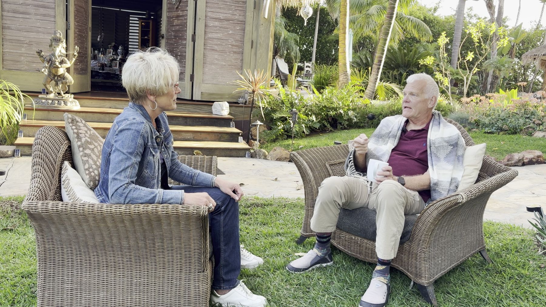 Randy Johnson telling his story in a garden in Southern California